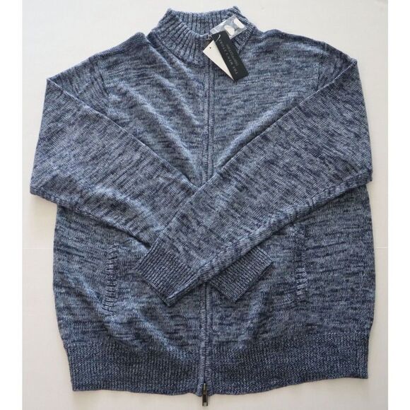 Men's Store Bloomingdale's XL Navy Combo Linen Melange Knit Full Zip Sweater $24 - Picture 4 of 10